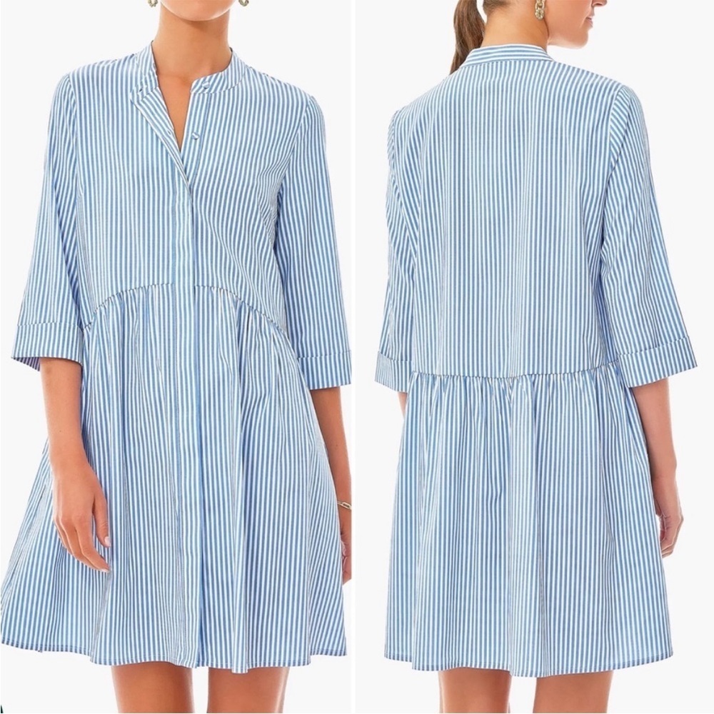 Tuckernuck Royal Dress 3/4 Sleeves Tiered Button Down Shirt Stripe New Size XS